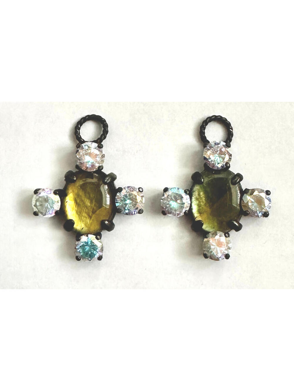 Sterling Silver Austrian Crystal Dangle Charm Earrings - Green Oval 13mm